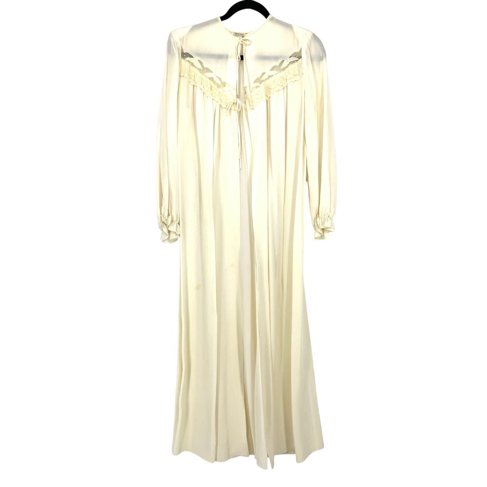 Vintage Tula Robe Tie Front Lace Trim Details Womens Sz Large Cream Long Sleeve